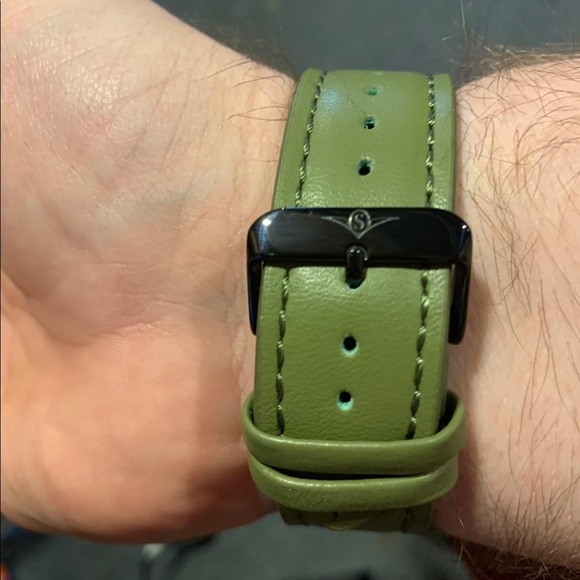 BRAND NEW STYLISH MENS AVIATOR WATCH W/ GREEN LEATHER BAND. NWT - Picture 3 of 7